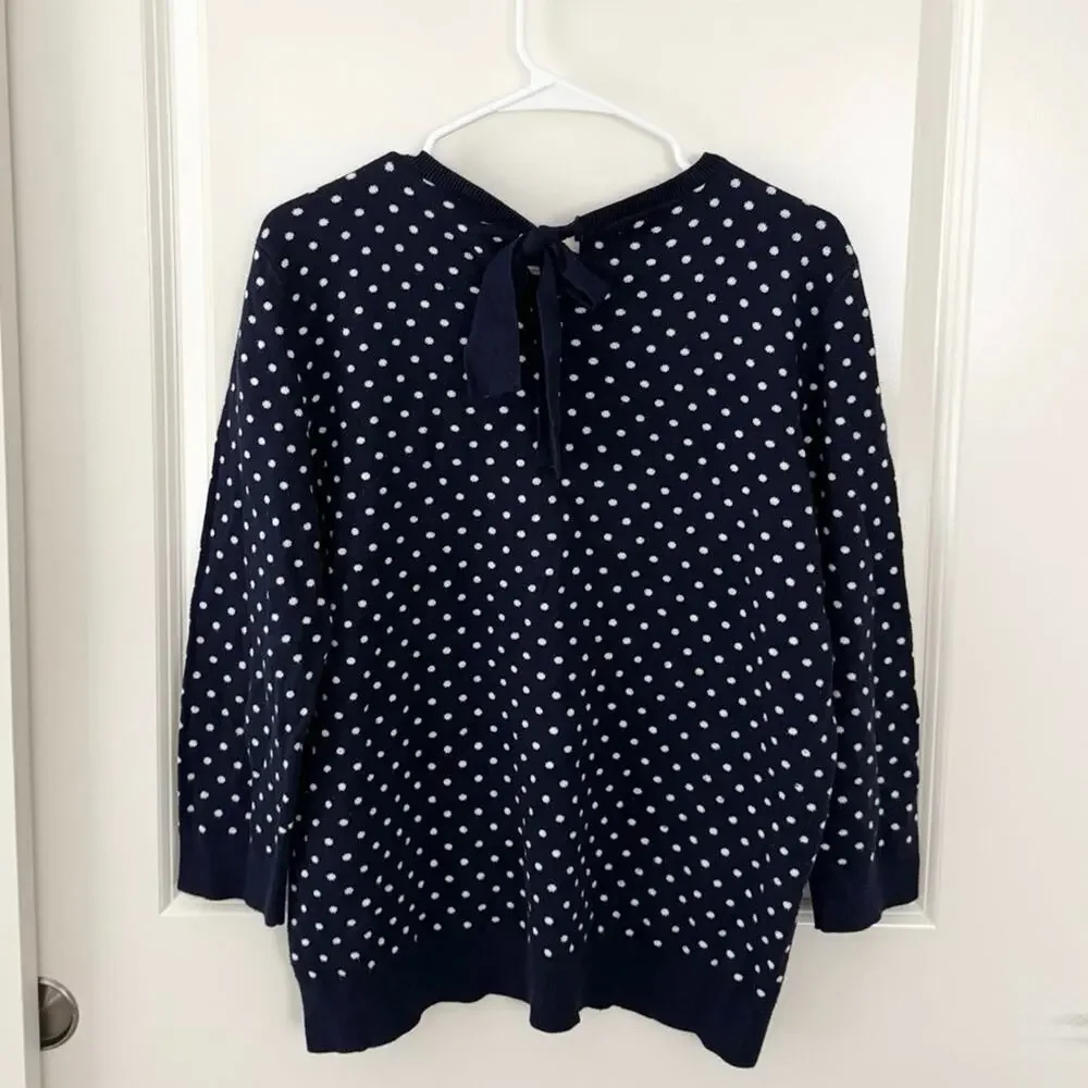 Lauren Ralph Lauren Modal Polka Dot Bow Back Sweater Blue White Medium
